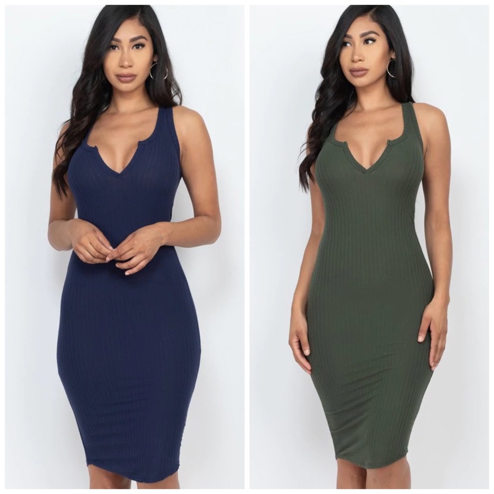 •Givin Me Body• Ribbed Midi Dress - Picture 1 of 4